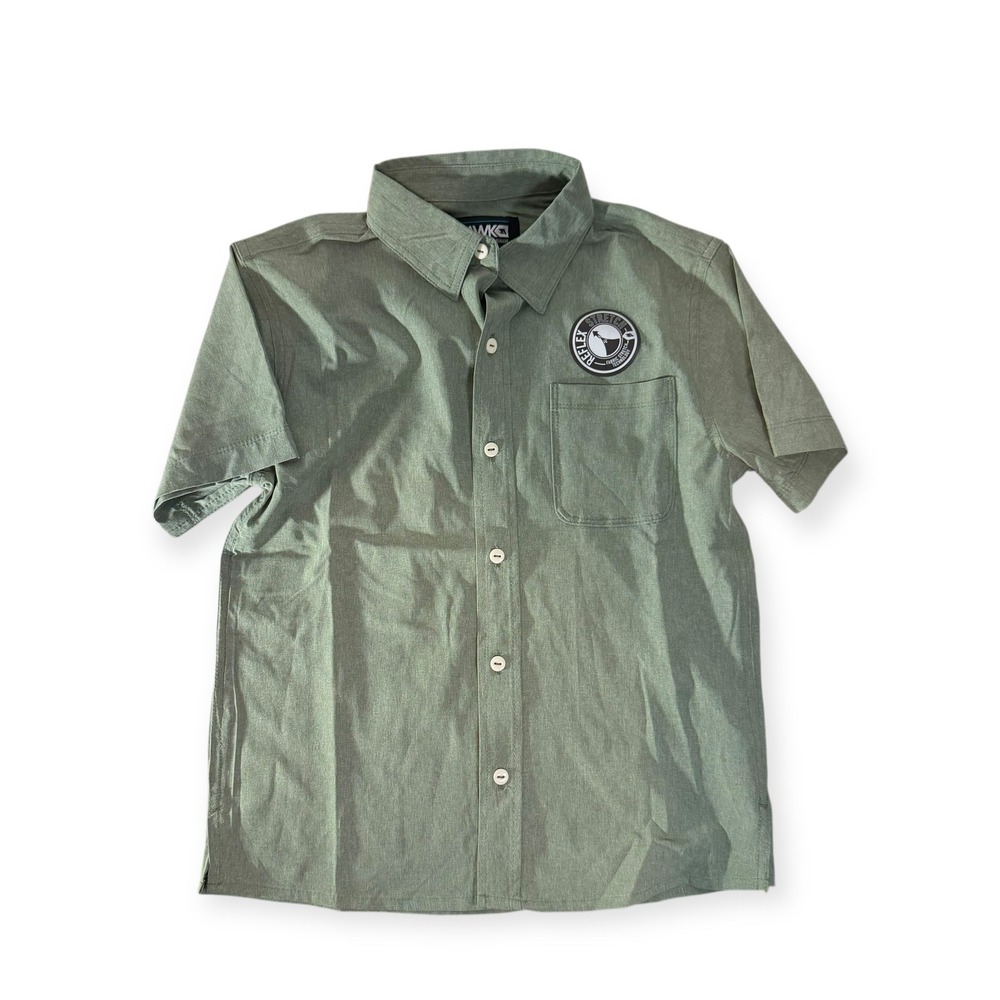 Tony Hawk Boys Short Sleeve Button‎ Up Shirt M 10 12 Green Casual Skate
